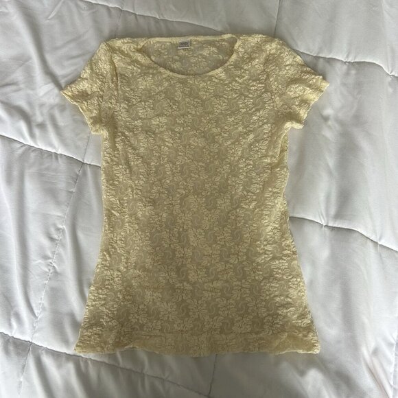 Vintage Only Hearts Cream Lace Top Womens M Sheer Y2K Romantic Cottagecore 90s - Picture 1 of 9